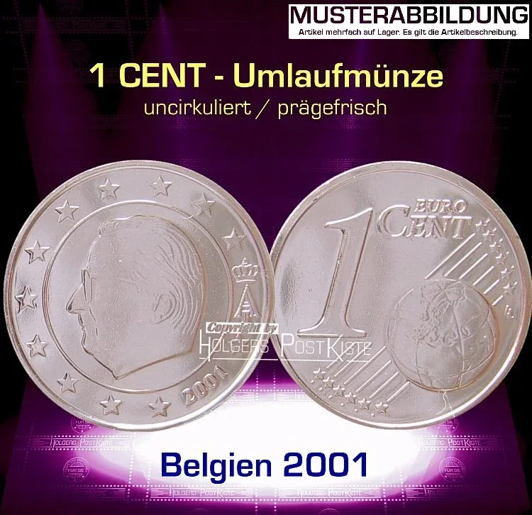 Euromünze 1 CENT - BELGIEN 2001 - prägefrisch/unc