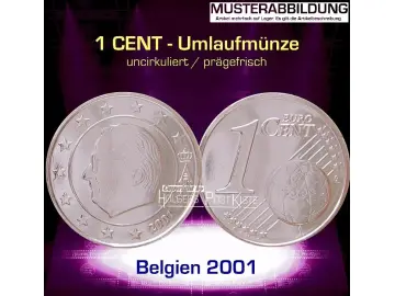 Euromünze 1 CENT - BELGIEN 2001 - prägefrisch/unc