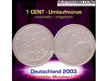 Euromünze 1 CENT - DEUTSCHLAND 2003 (D) - prägefrisch/unc