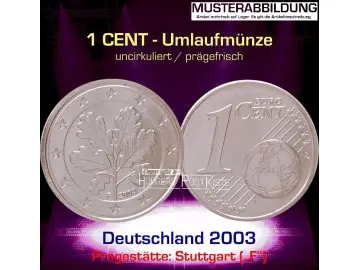 Euromünze 1 CENT - DEUTSCHLAND 2003 (F) - prägefrisch/unc