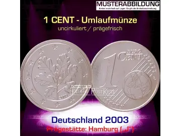 Euromünze 1 CENT - DEUTSCHLAND 2003 (J) - prägefrisch/unc
