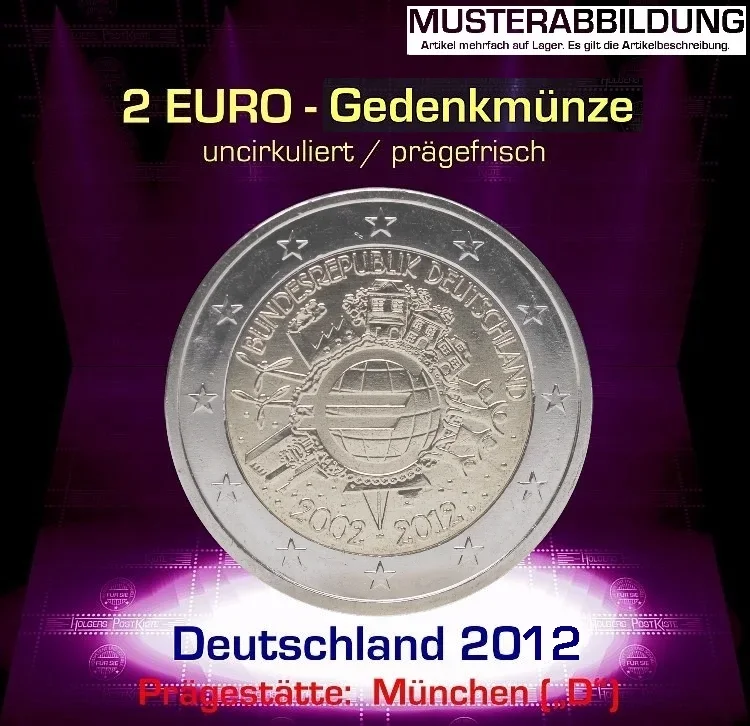 Euromünze 2 EURO Deutschland 2012 (D) - 10 Jahre Eurogeld / unc