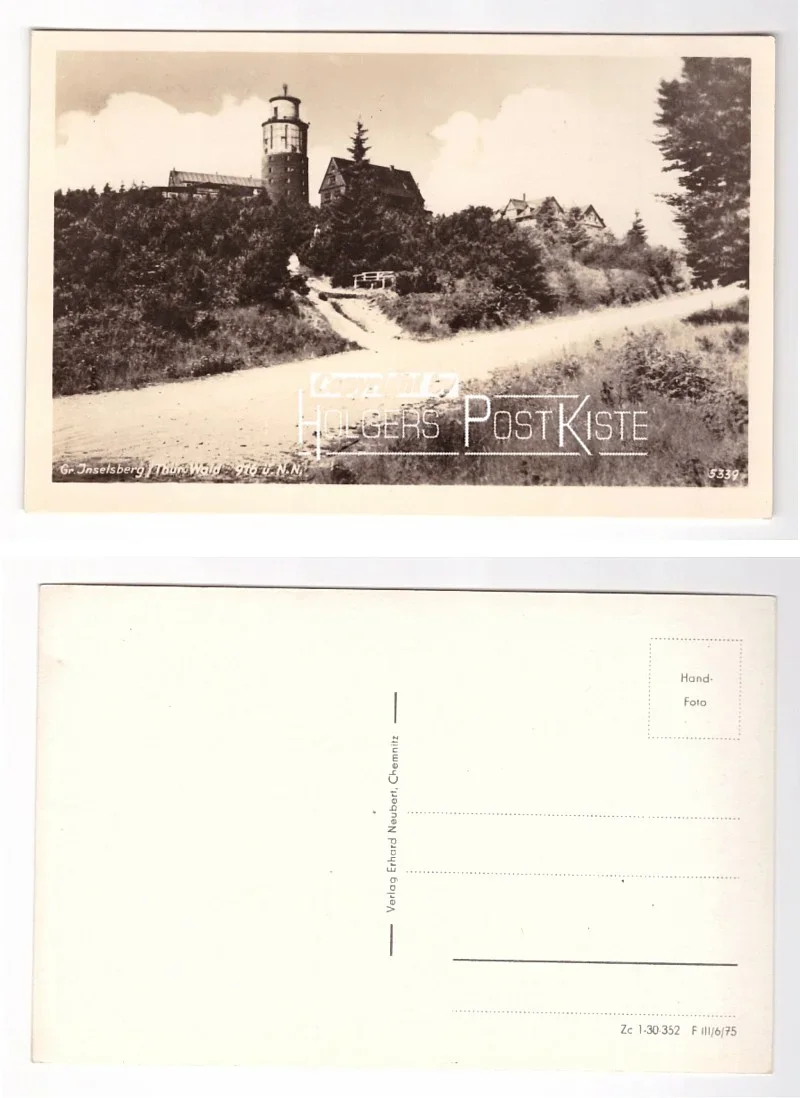 Ansichtskarte (Kleinformat/Handfoto) - Großer Inselsberg mit Sendeturm & Herberge