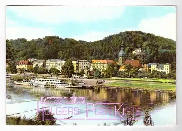 Ansichtskarte - Bad Schandau Johanniskirche, Dampfschiff & Hotel Elbresidenz