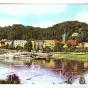 Ansichtskarte - Bad Schandau Johanniskirche, Dampfschiff & Hotel Elbresidenz