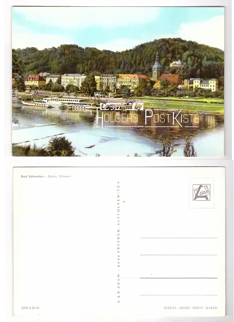 Ansichtskarte - Bad Schandau Johanniskirche, Dampfschiff & Hotel Elbresidenz