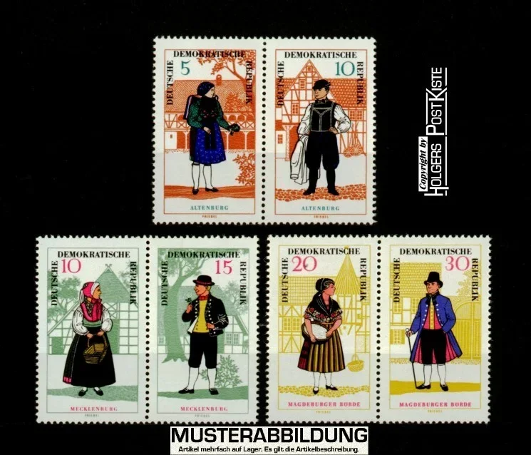 Zusammendruck-Lot DDR WZd162+166+170 (1214-1219) Volkstrachten (II.Ausgabe)