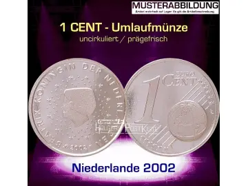 Euromünze 1 CENT - NIEDERLANDE 2002 - prägefrisch/unc